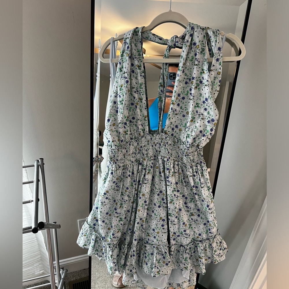 Plunge Neckline Floral Flowy Mini Dress